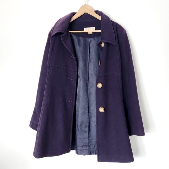 Michael Kors Cashmere Purple Wool Coat Tortoise Shell Buttons Women's Size 14 - Picture 15 of 16